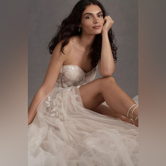 Wtoo BHLDN Oatmeal Strapless Lace Gown - Picture 16 of 16